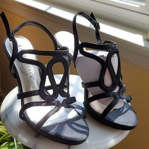 Black high heels satin sandals